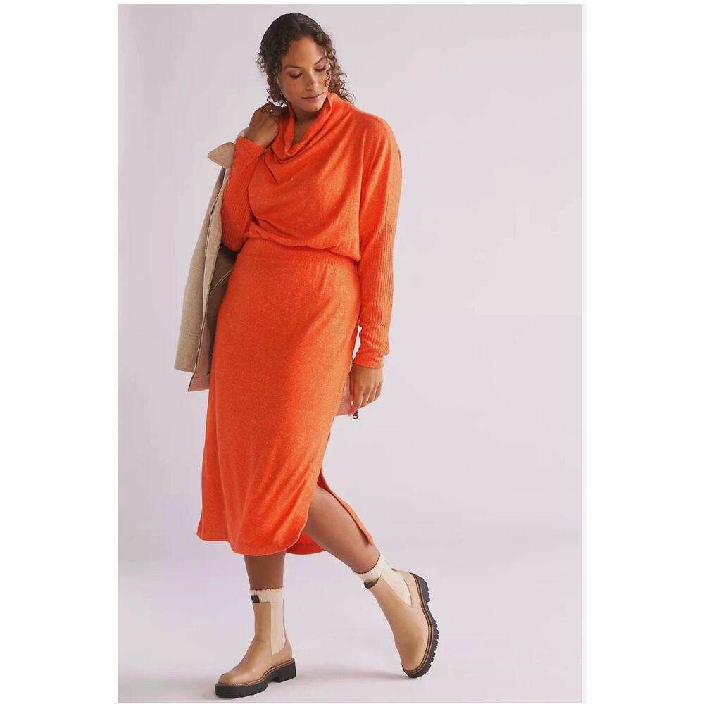Anthropologie Daily Practice Cowl Neck Midi‎ Dress Burnt Orange Size Medium
